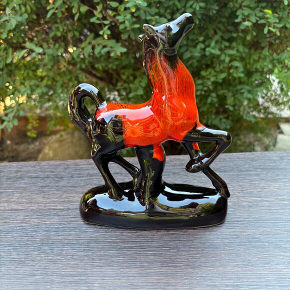 Vintage Canuck Pottery Evangeline Ware Horse Figurine Orange Black Drip Glaze - Picture 4 of 14